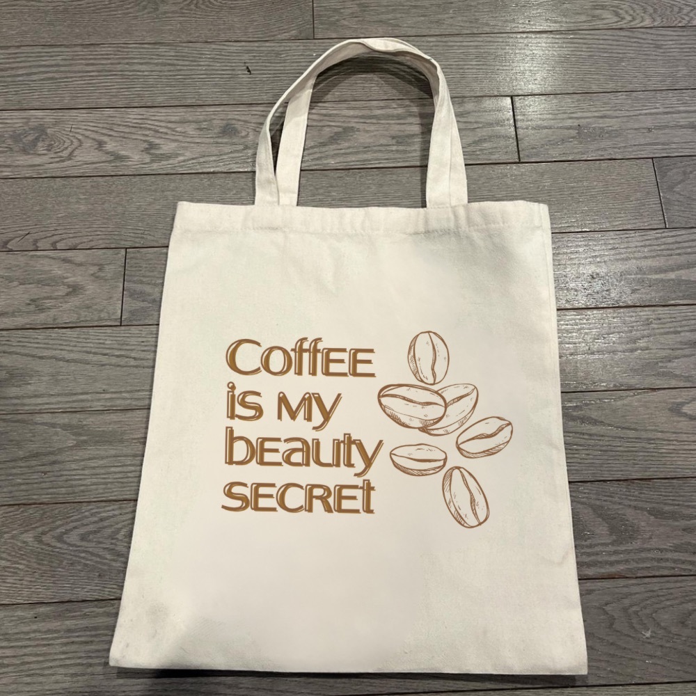 Cream Tote Bag with Coffee Print
